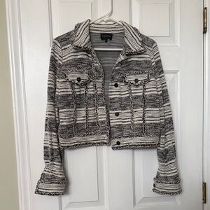 1. State Black & White Striped Tweed Cropped Jacket
